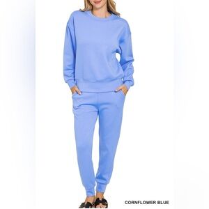Zenana Outfitters Cornflower Blue scuba jogger set